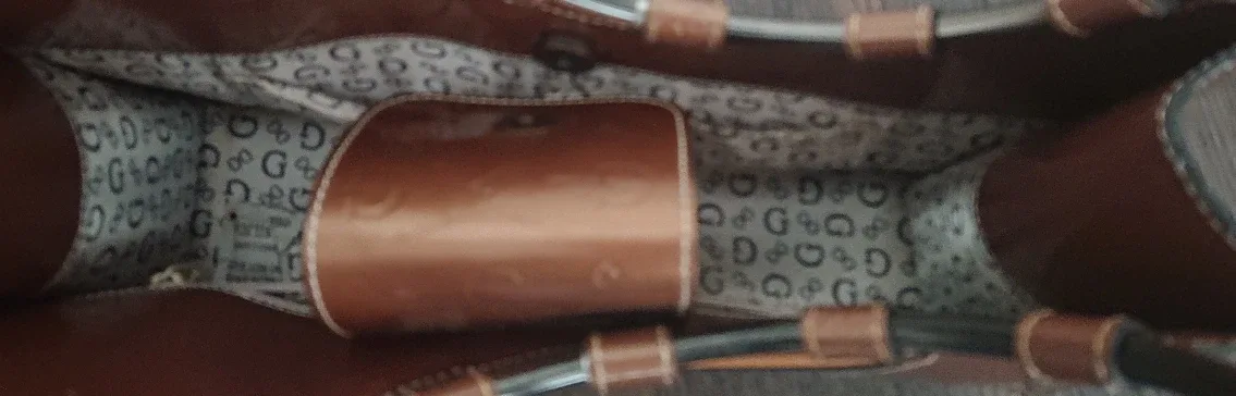 Guess Brown Heart Handle Embossed Tote Bag image indicator(3)