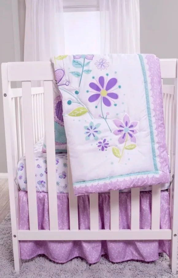 4-Piece Crib Bedding Set - Butterfly & Floral Design image indicator(2)
