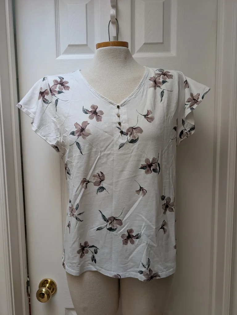 Bleu Gray Floral Top - Size M thumbnail