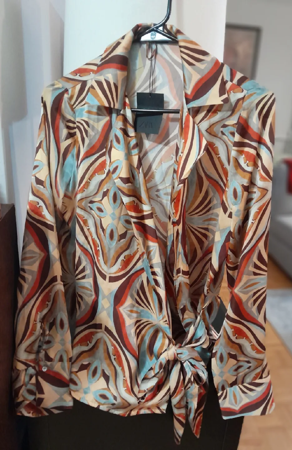 Zara Patterned Tie-Front Blouse - Size S🥕 image indicator(2)