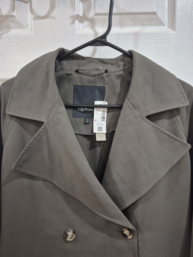 Brand New Reitmans Black Olive Trench Coat - Size S - photo 2