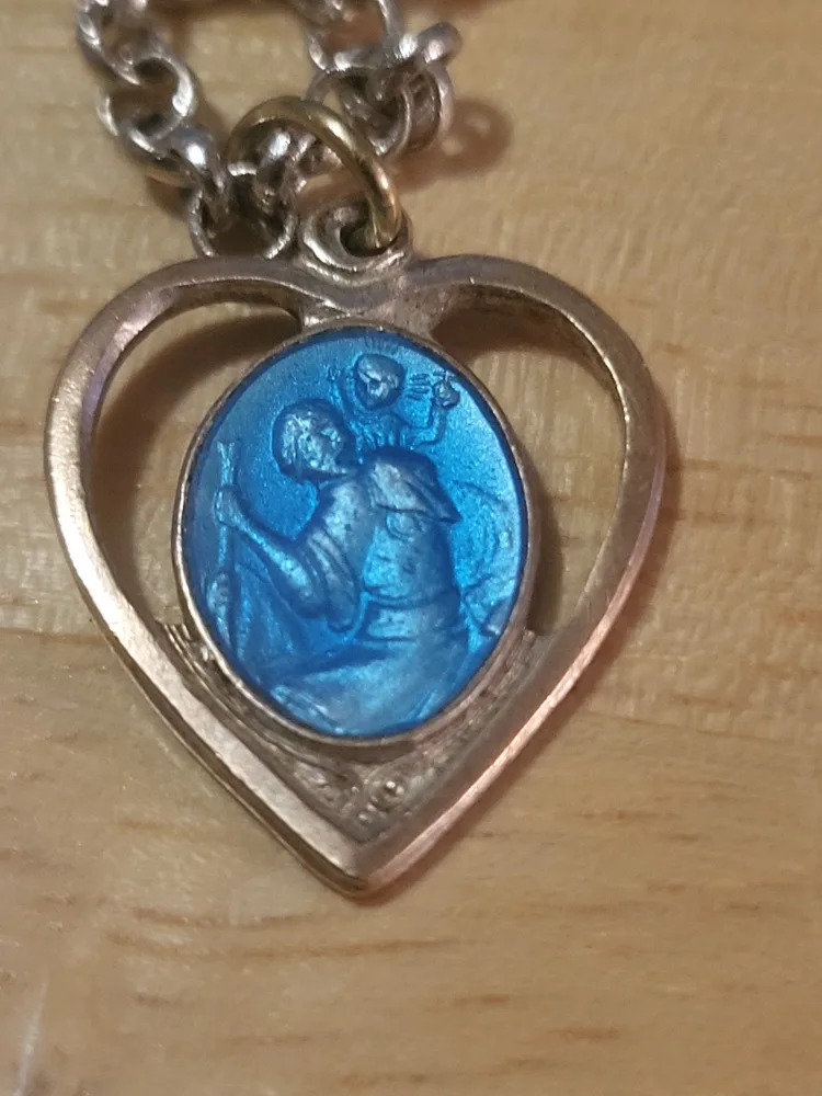 Religious Heart Pendant Necklace - Blue & Silver thumbnail