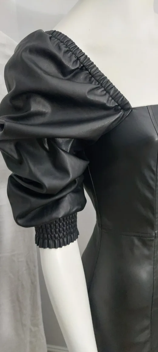 NEW - Black Faux Leather Puff Sleeve Mini Dress image indicator(6)