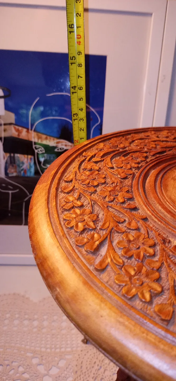 Hand Carved Indian Wooden Side Table - 11 inch image indicator(2)