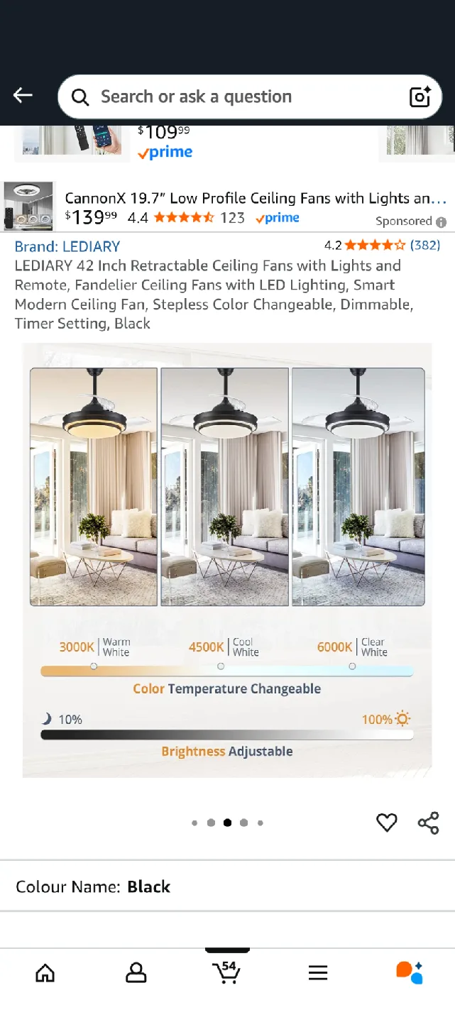 LEDIARY 42 Inch Retractable Ceiling Fan - Black image indicator(6)