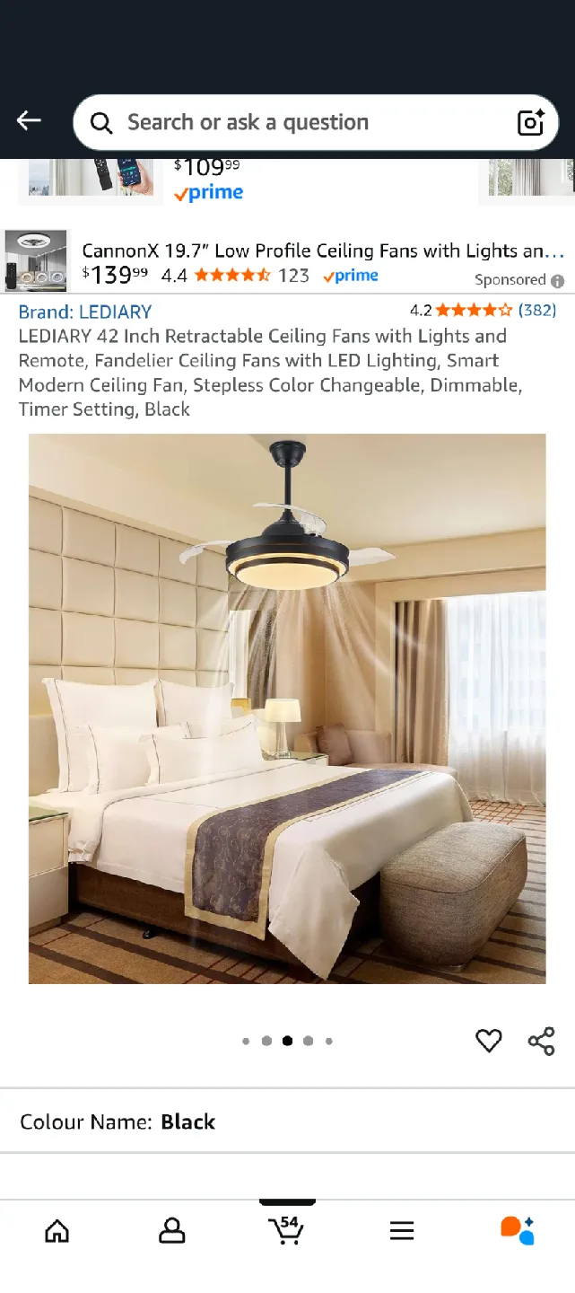 LEDIARY 42 Inch Retractable Ceiling Fan - Black image indicator(7)