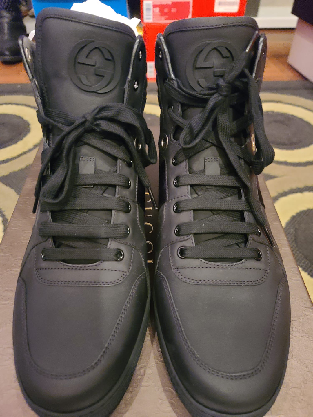 Gucci Black Leather High-Top Sneakers - Size 11 - photo 2