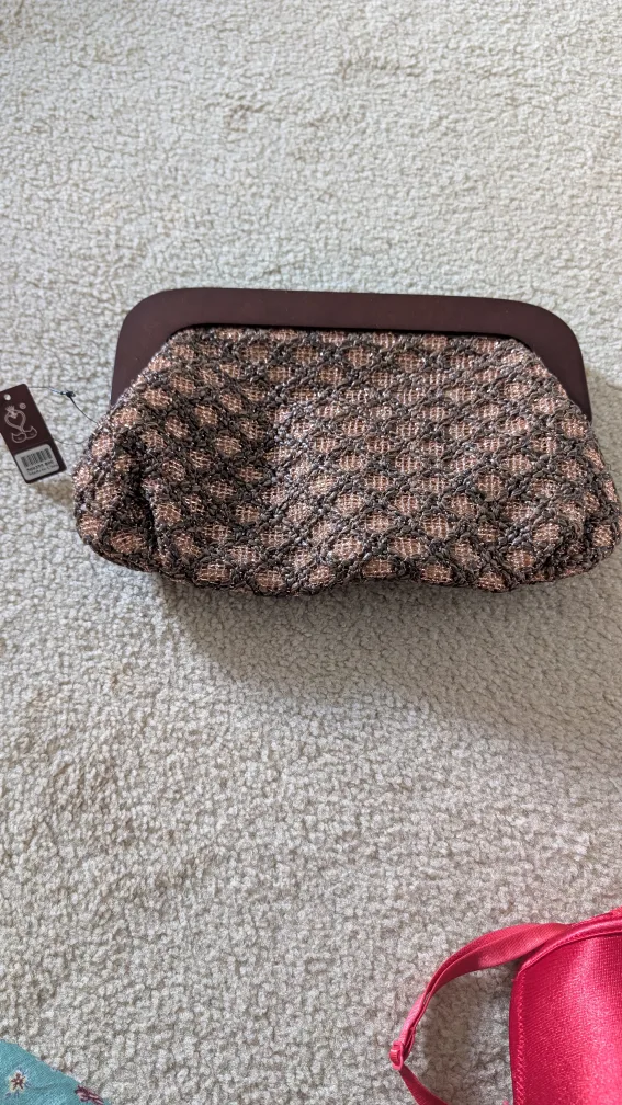 Brown Woven Clutch with Wooden Frame thumbnail