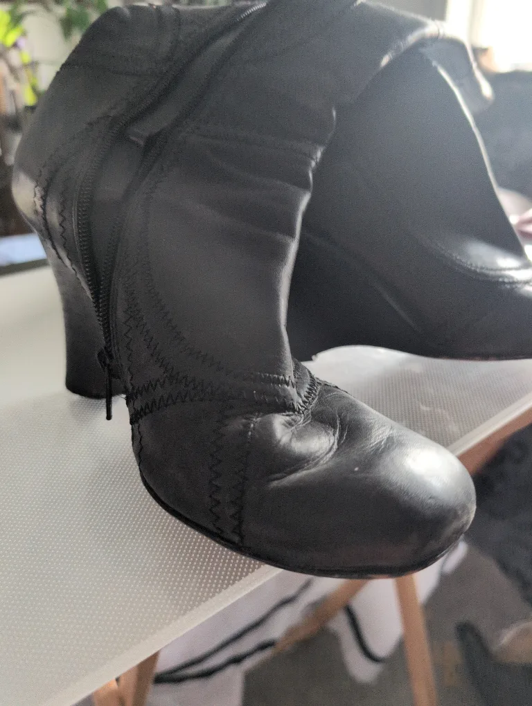 Black Leather Wedge Boots thumbnail