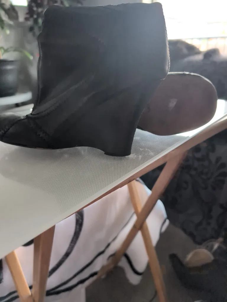 Black Leather Wedge Boots image indicator(2)