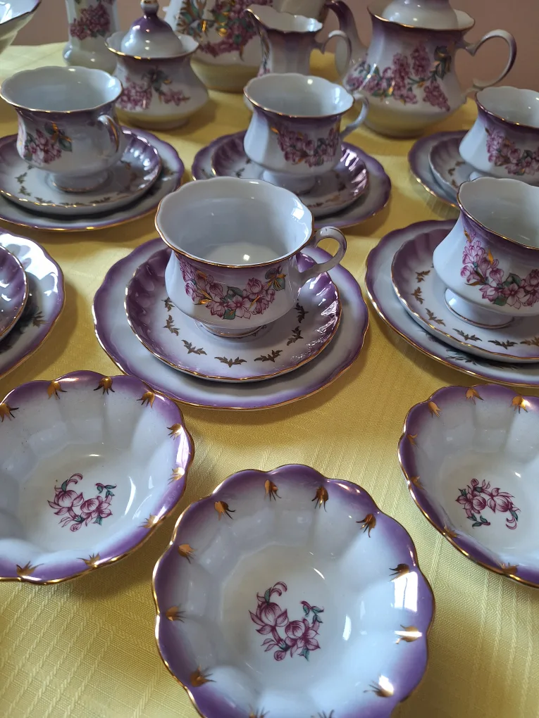 Vintage USSR Soviet Russian Tea Set purple lilac design 31 pcs image indicator(6)