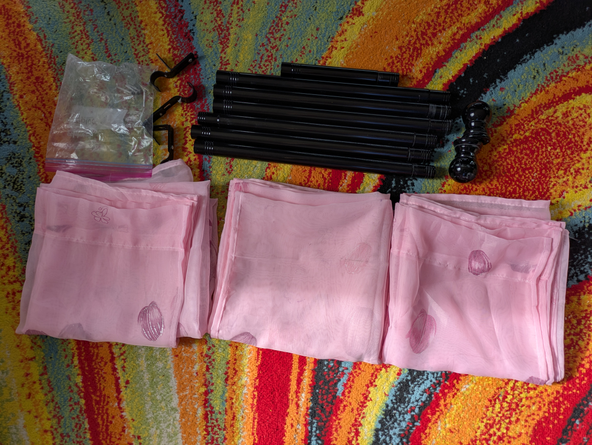 Pink Sheer Curtain Set with Black Rod