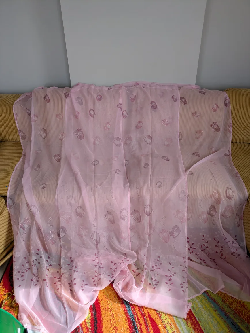 Pink Sheer Curtain Set with Black Rod image indicator(2)