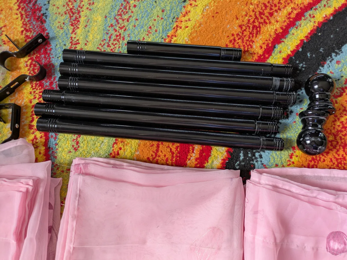 Pink Sheer Curtain Set with Black Rod image indicator(5)