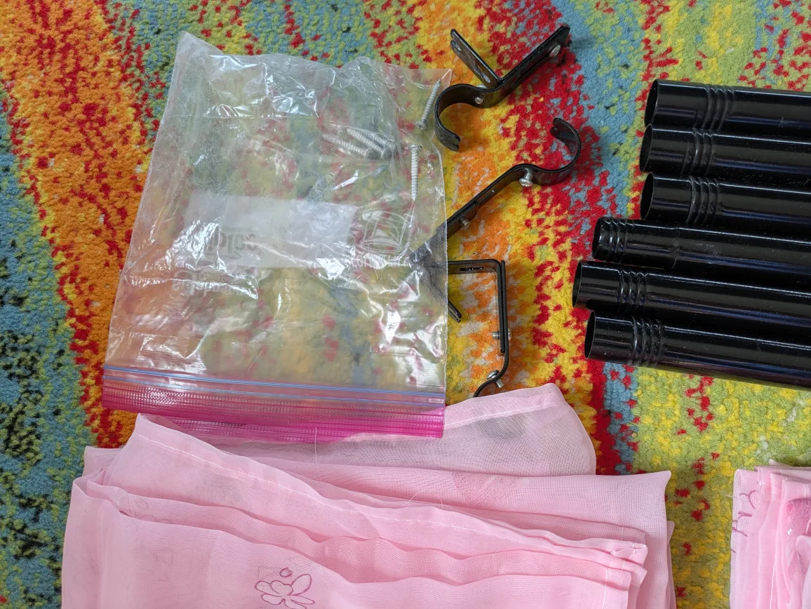 Pink Sheer Curtain Set with Black Rod image indicator(6)