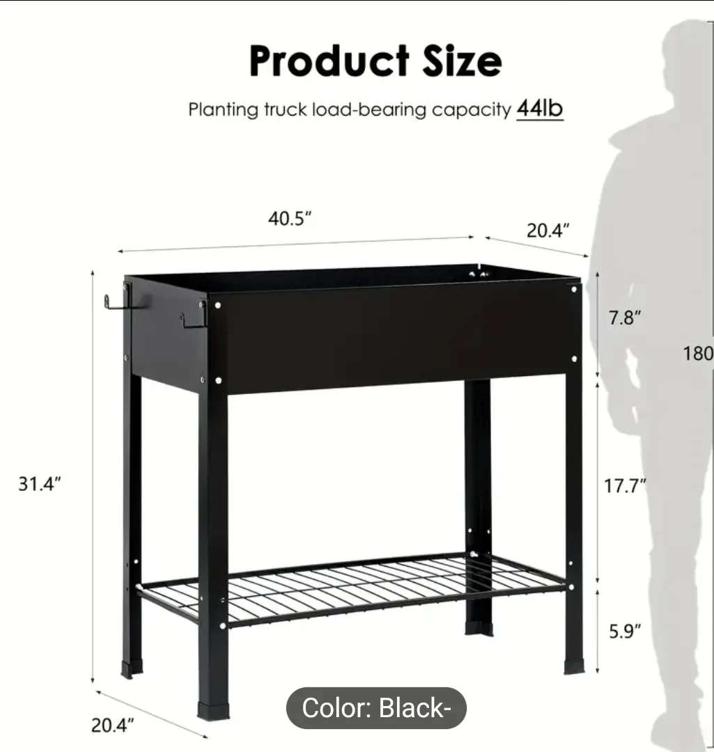 Black Raised Garden Bed with Storage Shelf image indicator(3)
