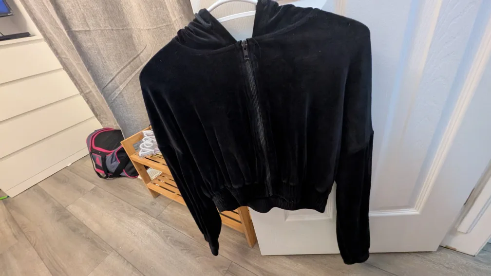 Black Velour Zip-Up Hoodie - Size M thumbnail