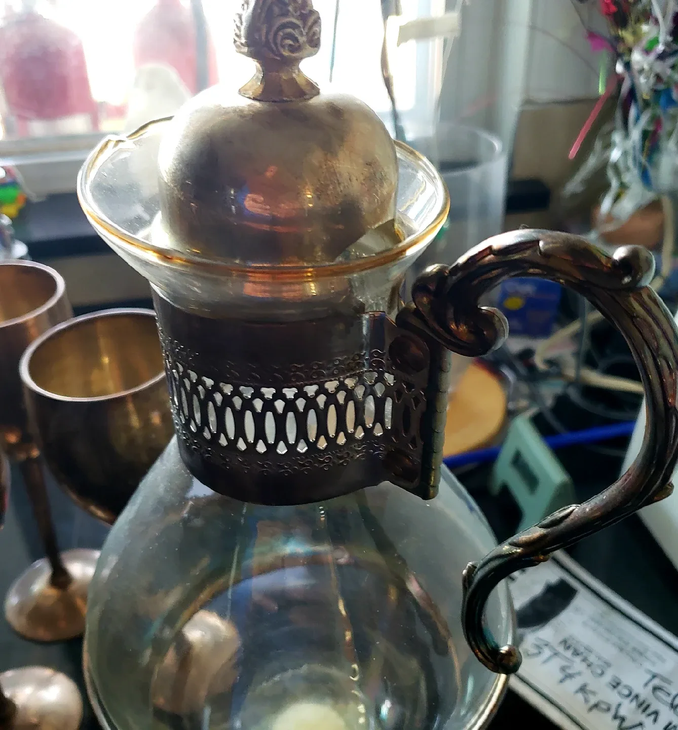 Silver Plated Wine Goblets and Glass Carafe image indicator(3)