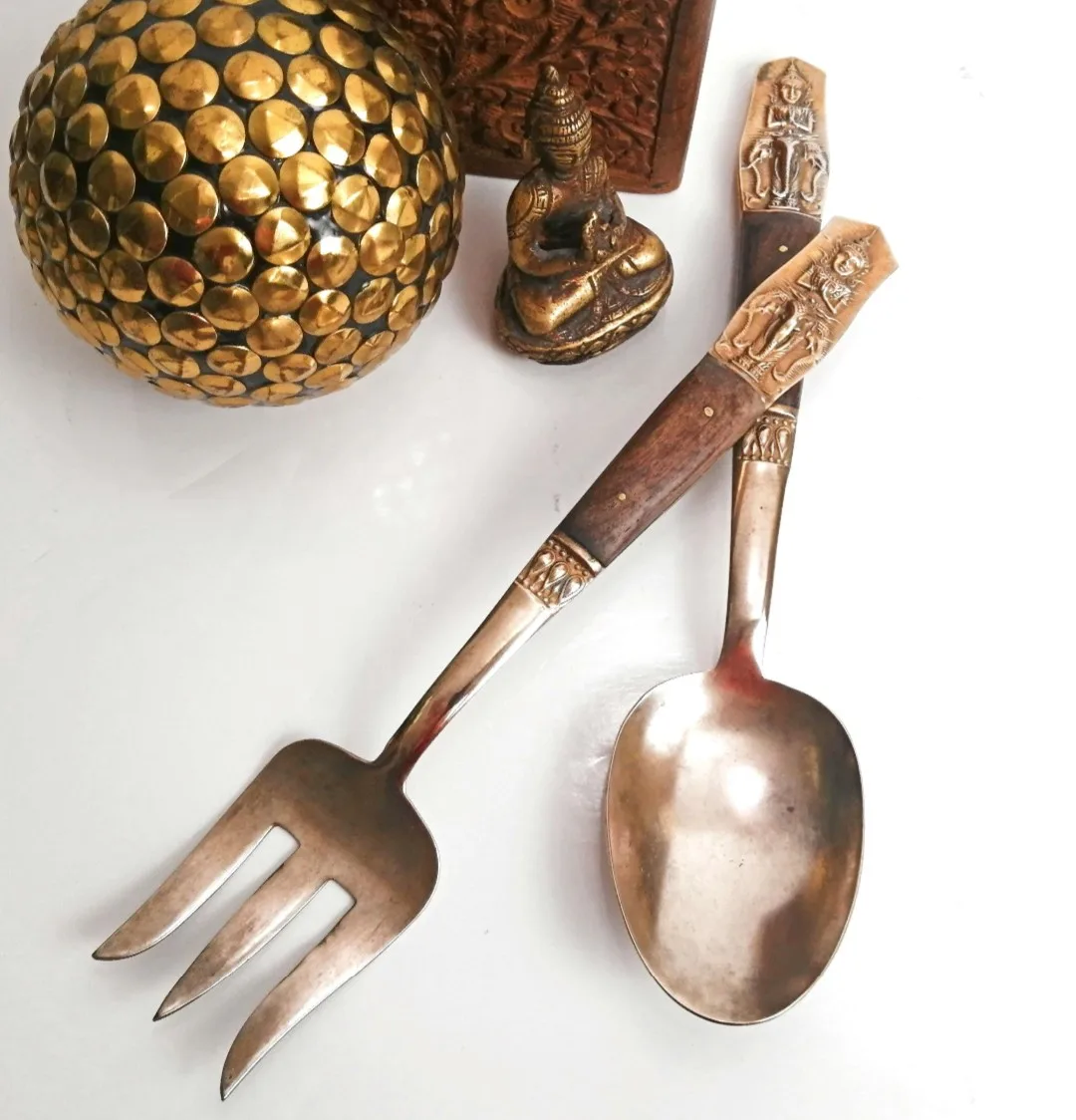 Bronze Nickel Serving Utensils ~ Salad Servers thumbnail
