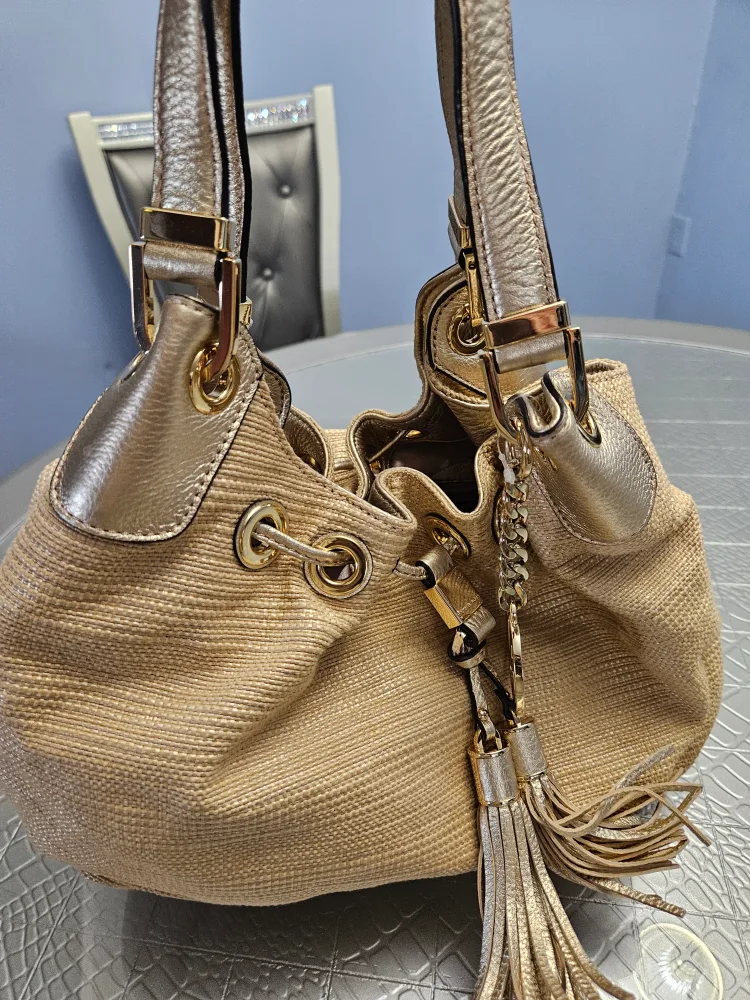 Michael Kors Straw Drawstring Bucket Bag thumbnail