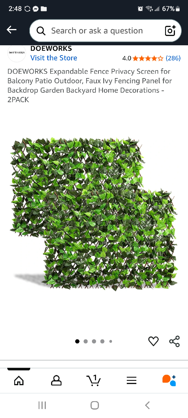 Expandable Faux Ivy Fence - 2 Pack