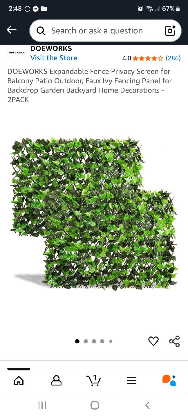 Expandable Faux Ivy Fence - 2 Pack