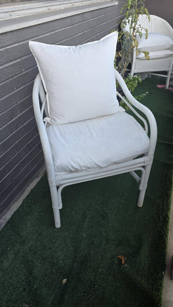 2 White Wicker Chairs with Cushions