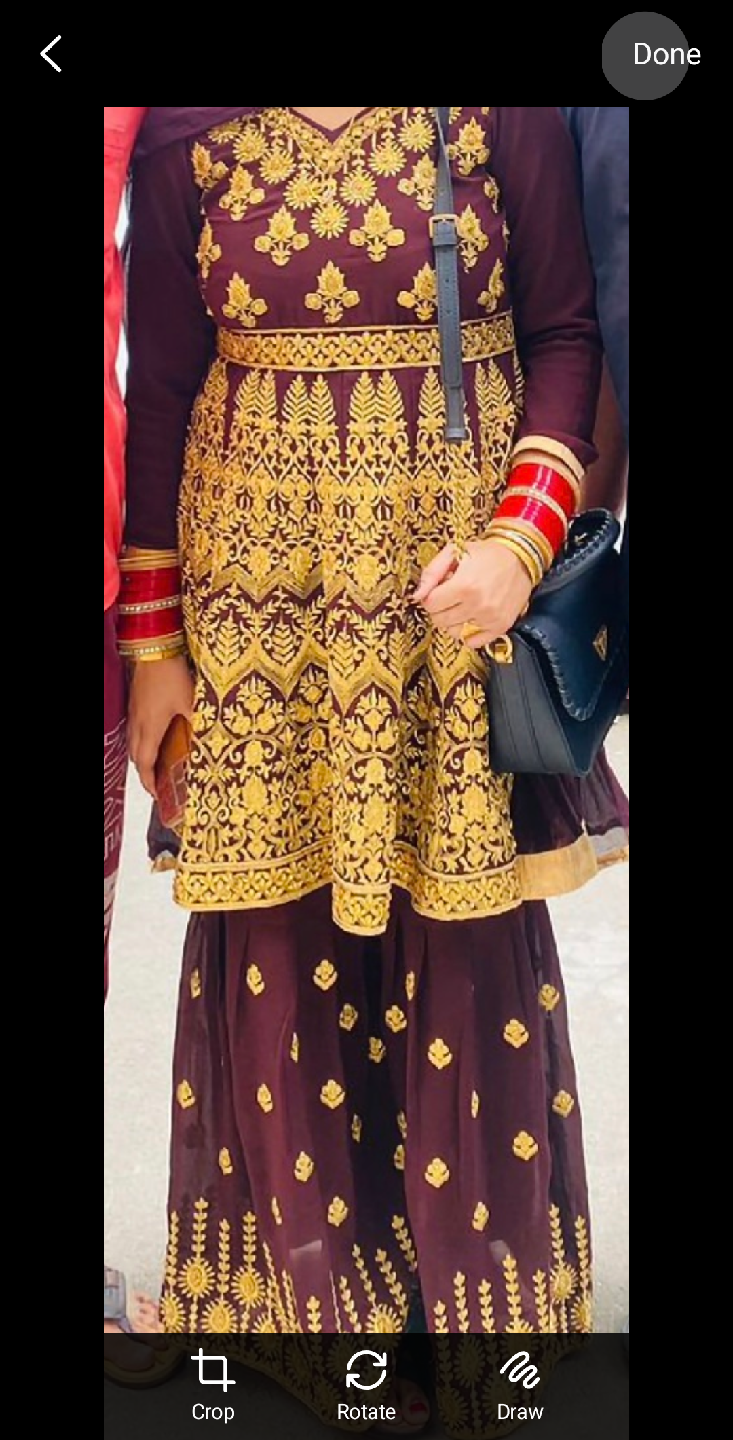 Brown & Gold Embroidered fency plazo suit with dupatta