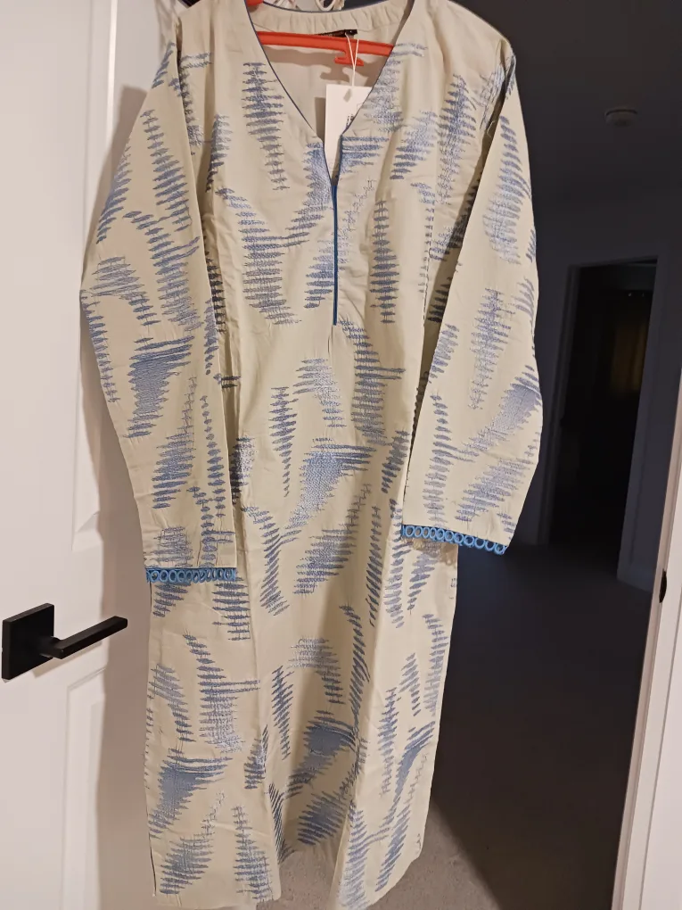 Designer Kurti Dress - Beige & Blue image indicator(2)