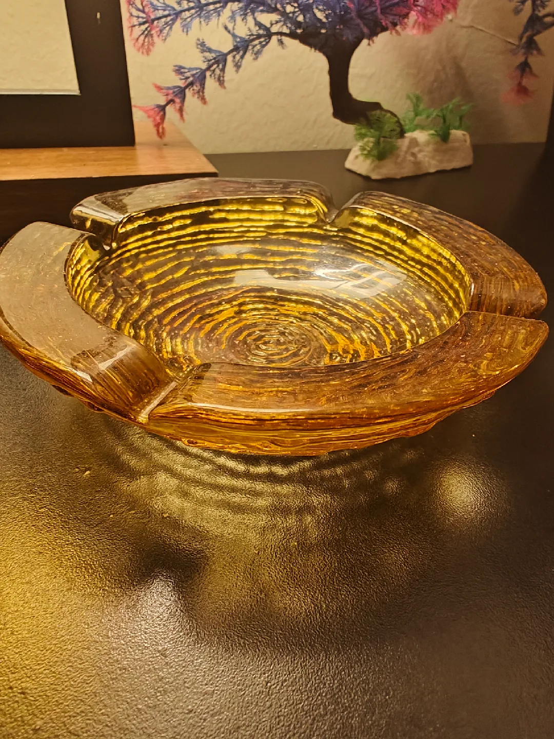 Vintage Amber Glass Compote Bowl & Ashtray image indicator(3)
