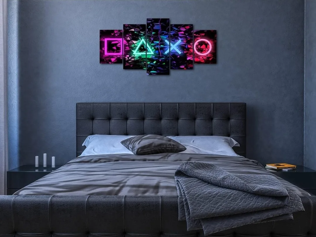 Gamer Neon Symbol Canvas Wall Art – 5 Piece Set, Large & Small image indicator(6)