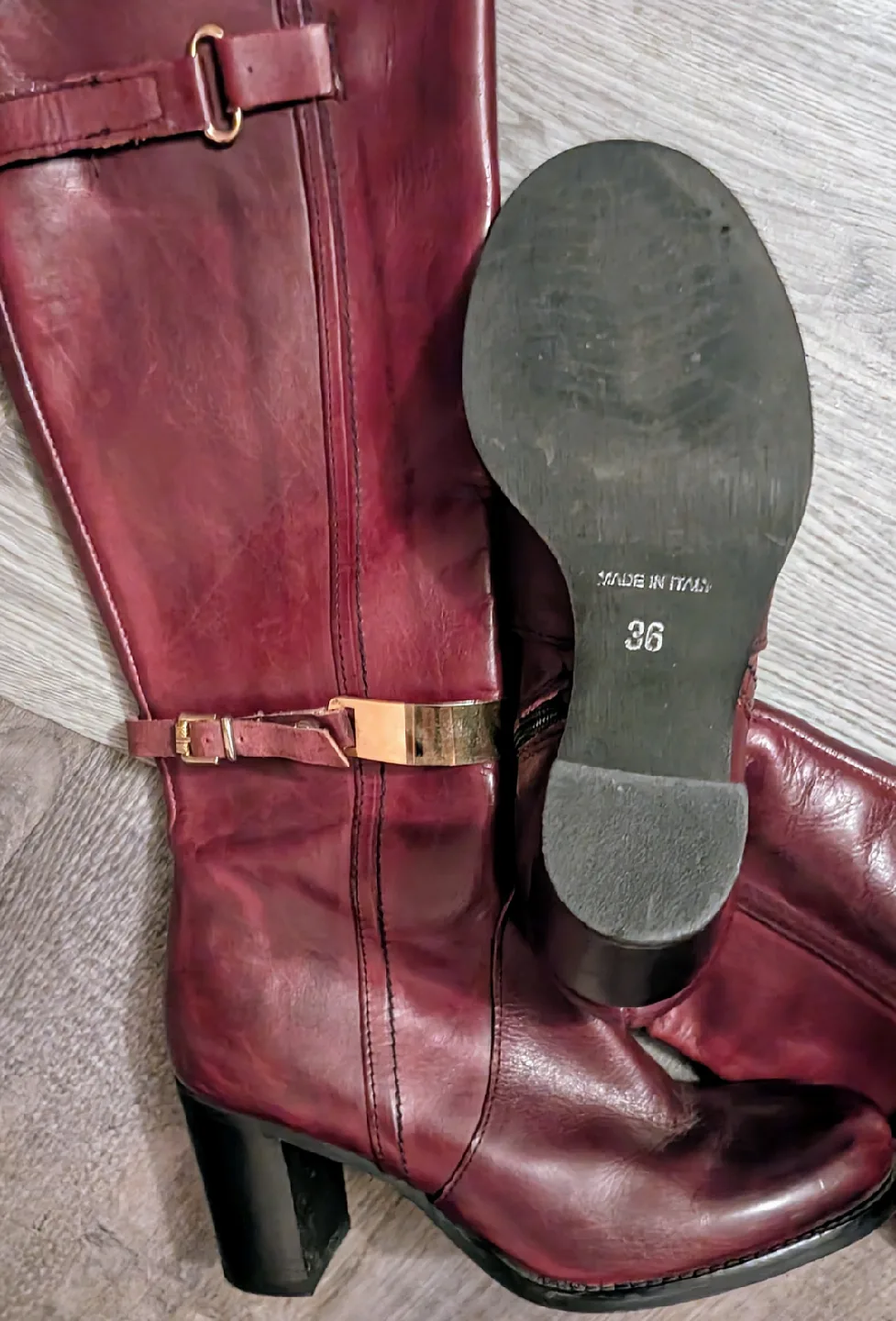Burgundy Leather Tall Boots - Size 6 image indicator(2)