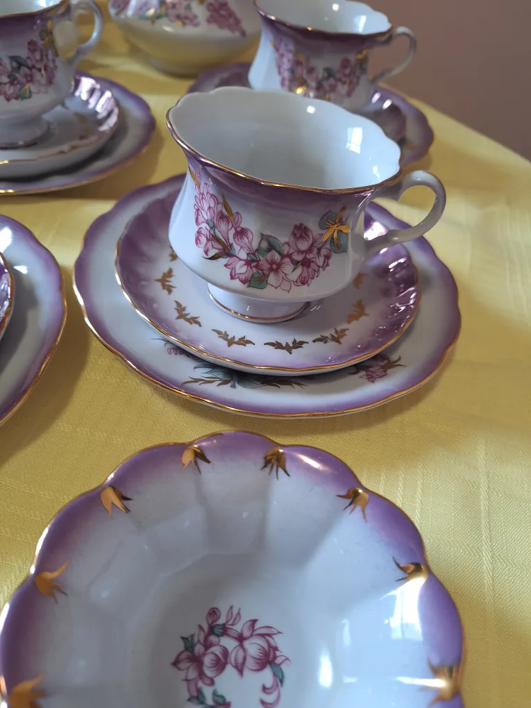 Vintage USSR Soviet Russian Tea Set purple lilac design 31 pcs image indicator(5)