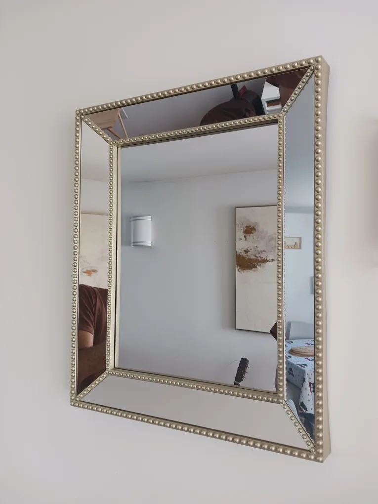 Elegant Beveled Wall Mirror with Decorative Studded Frame image indicator(3)