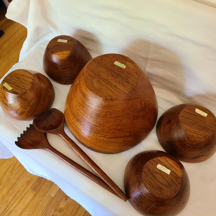 Vintage Teak Wood Salad Bowl Set image indicator(3)