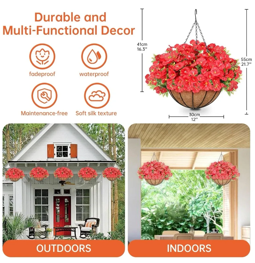 Artificial Hanging Flowers Basket - Red image indicator(2)