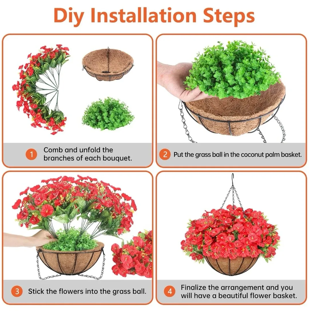 Artificial Hanging Flowers Basket - Red image indicator(3)