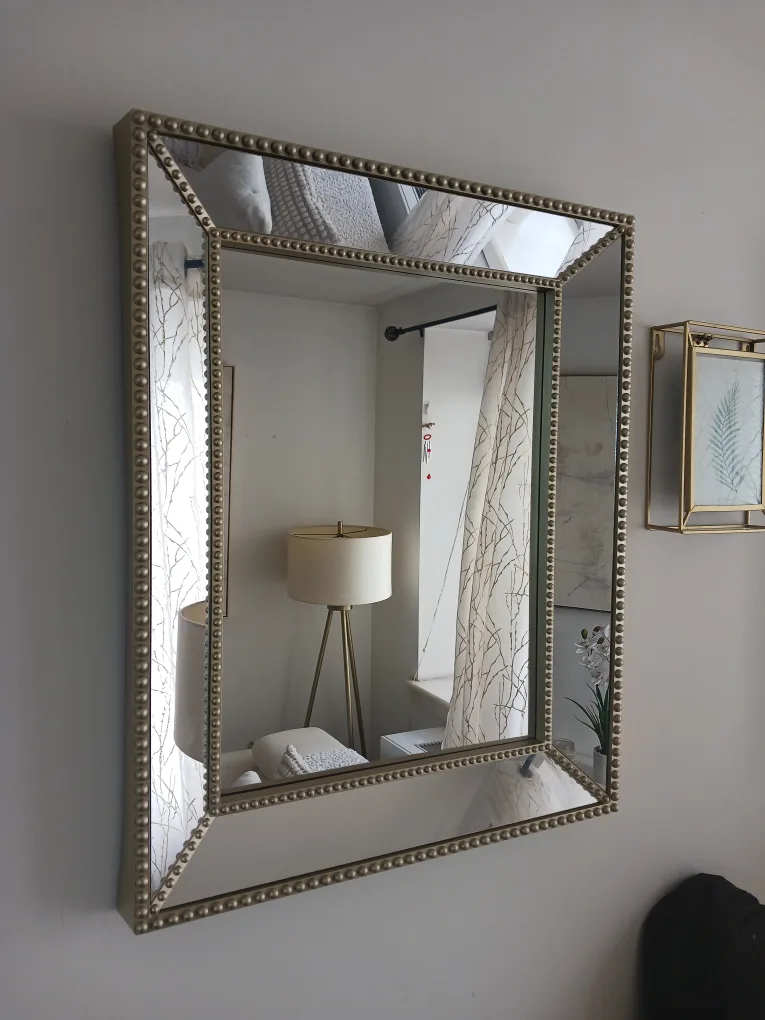 Elegant Beveled Wall Mirror with Decorative Studded Frame image indicator(2)