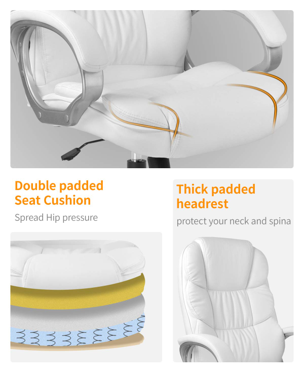 White Leather Ergonomic Office Chair - photo 3