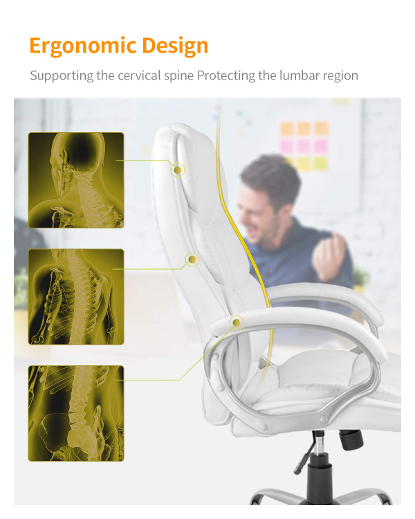 White Leather Ergonomic Office Chair - photo 4