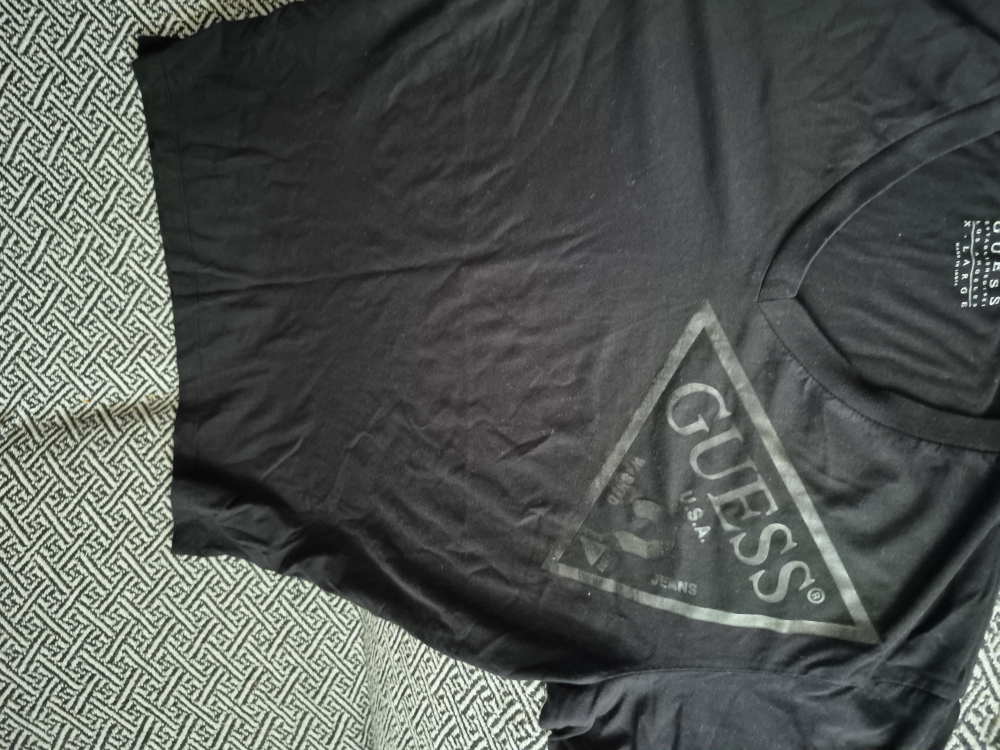 Guess Black V-Neck T-Shirt - Size XL