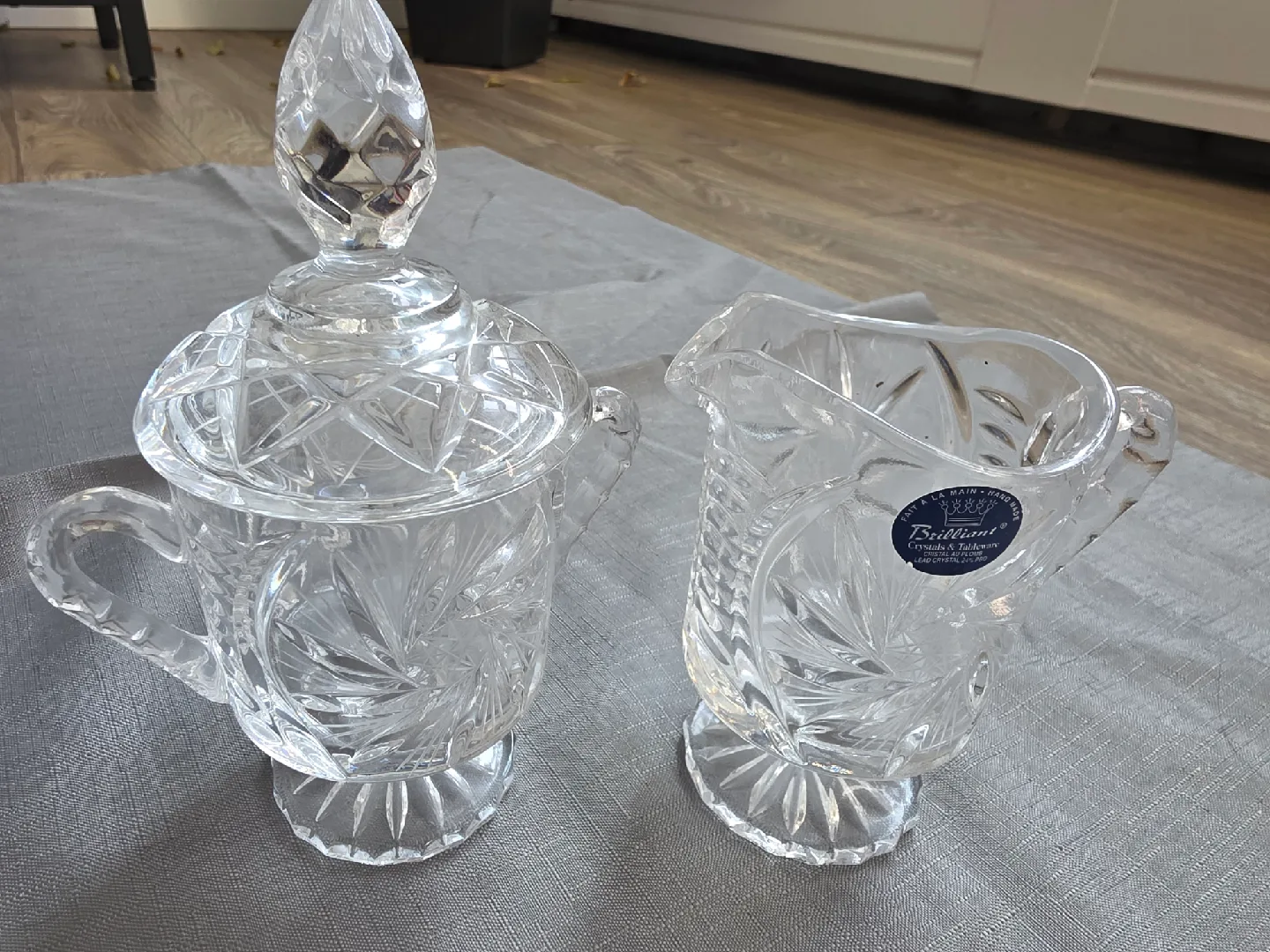 Pinwheel  Crystal Sugar Bowl and Creamer Set thumbnail