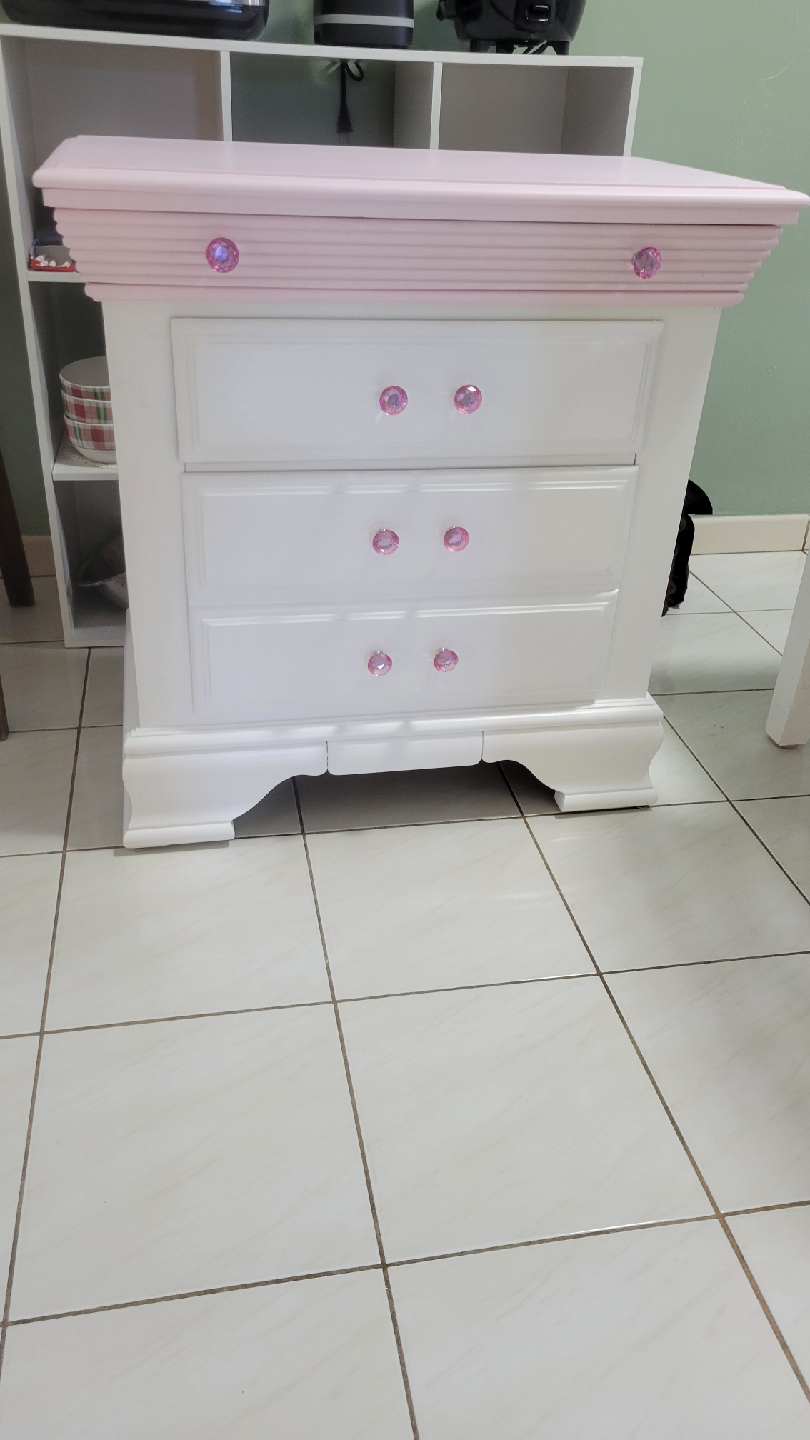 White & Pink 3-Drawer Nightstands (Pair)