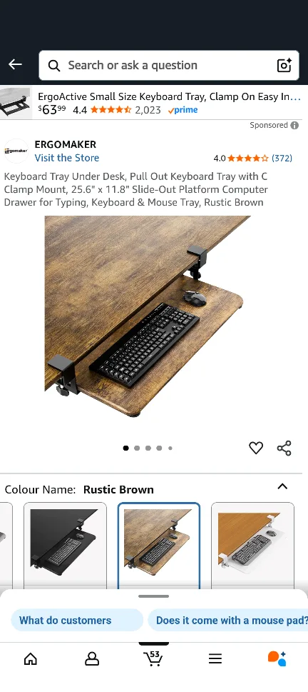 Ergomaker Keyboard Tray Under Desk - Rustic Brown thumbnail
