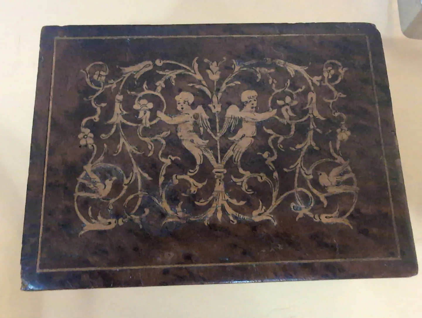 Vintage Italian Inlay Cherub Wood Box image indicator(2)
