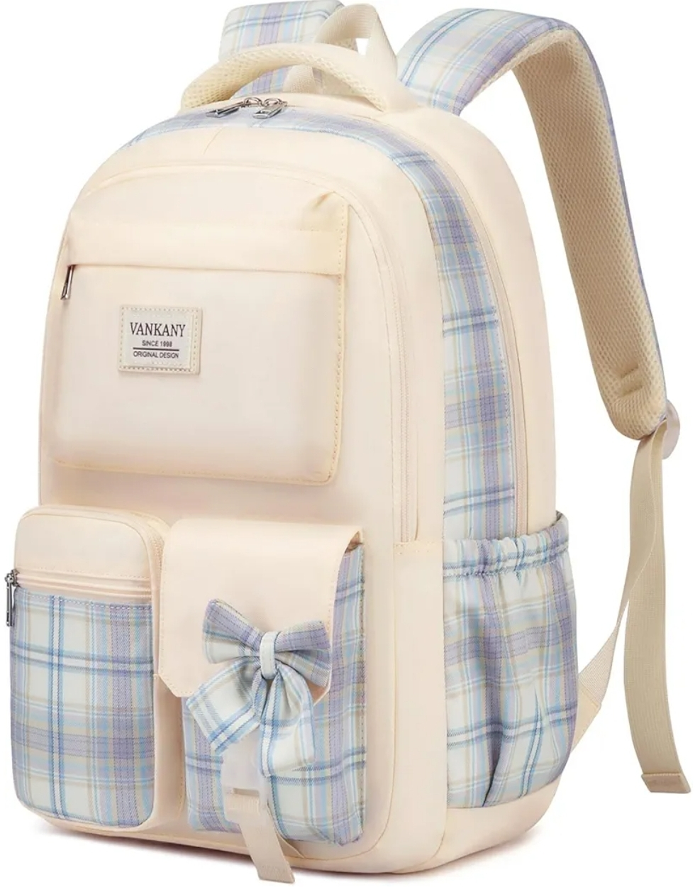 Vankany Plaid Bow Backpack for Girls