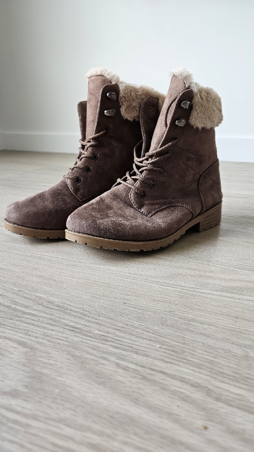 Brown Faux Suede Winter Boots
