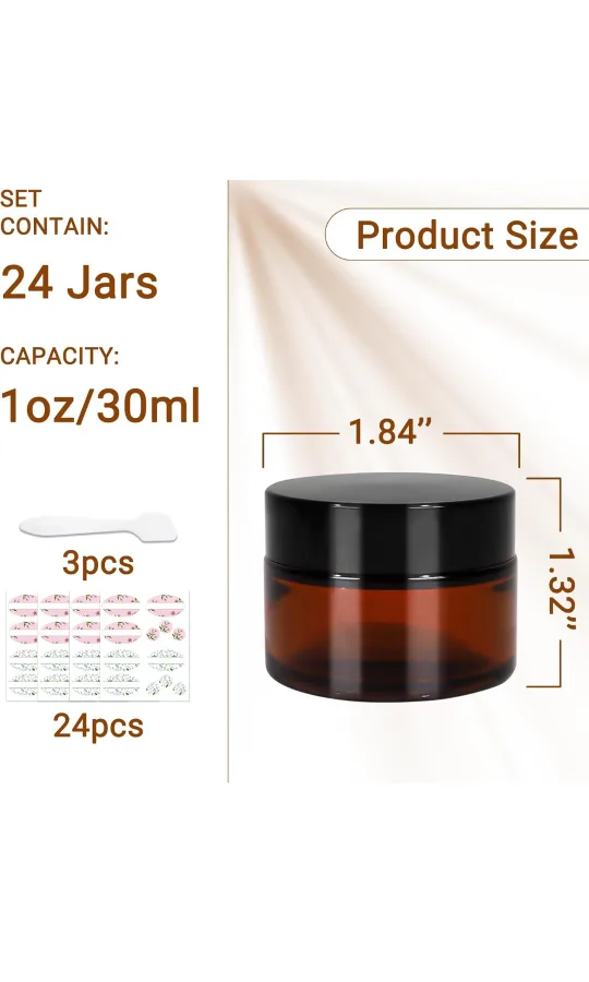 24 Amber Glass Jars - 1oz/30ml image indicator(2)