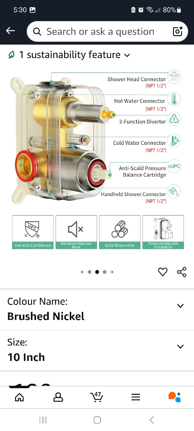 SR SUN RISE 10 Inch Shower Head - Brushed Nickel image indicator(3)