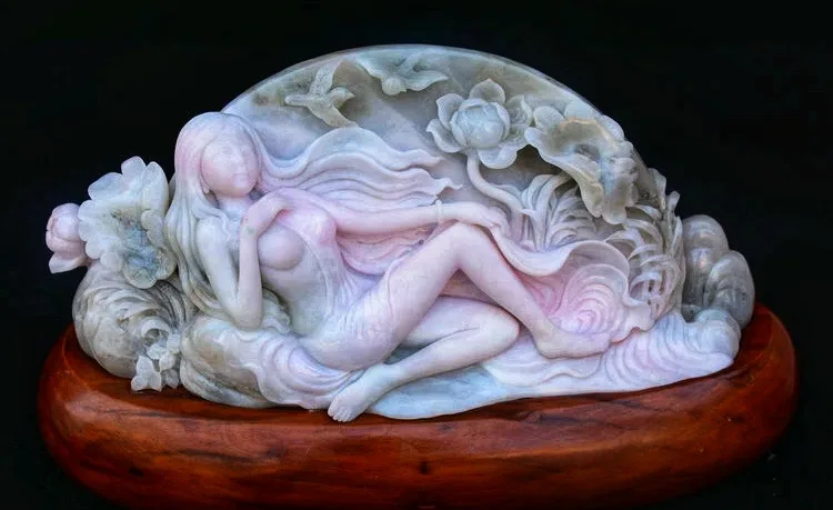 15.6" Pink Dushan Jade Beauty Statue thumbnail